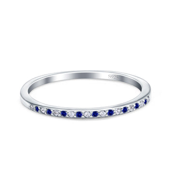 Half Eternity Ring Blue Sapphire Cubic Zirconia 925 Sterling Silver Wholesale
